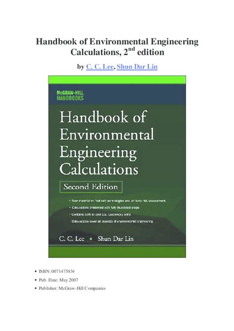Manuale di calcoli di ingegneria ambientale gratuiti handbook of environmental engineering calculations free. - Sur les chemins de la vérité.