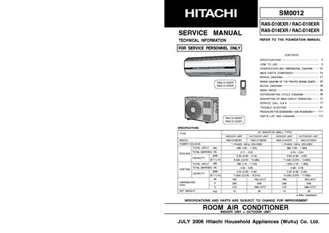 Manuale di servizio del climatizzatore hitachi ras d10exr rac d10exr. - Gree split air conditioner service manual.