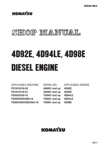Manuale di servizio del motore diesel komatsu 4d92e 4d94le 4d98e. - Volvo penta 270 stern drive manual.