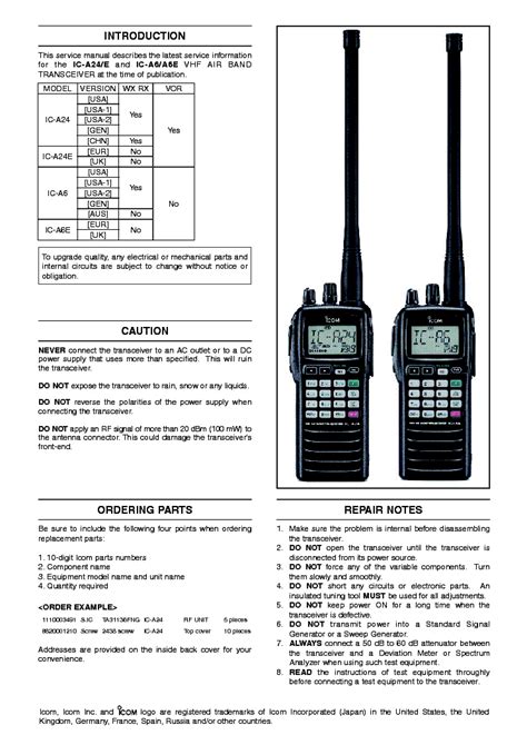 Manuale di servizio e guida icom ic a6 a6e e a24 a24e. - Andrea goldsmith wireless communications solution manual.