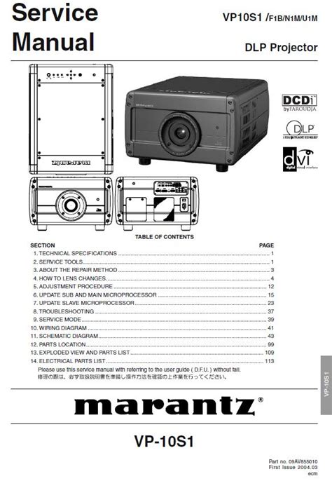 Manuale di servizio proiettore marantz vp10s1 dlp. - Abbé berto et la mission de france.