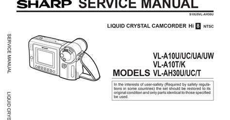 Manuale di servizio sharp vl c750s h x videocamera. - Manuale di istruzioni del percolatore di curvatura ovest.