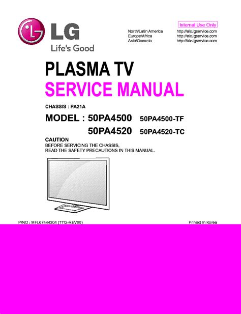 Manuale di servizio tv al plasma lg 50pa4500 tf 50pa4520 tc. - Lafd mass casualty incident training manual.
