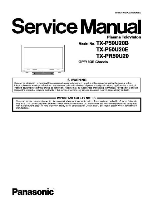 Manuale di servizio tv al plasma panasonic tx p50u20b. - Sony kdl 40xbr3 kdl 40xbr3 lcd tv service repair manual.