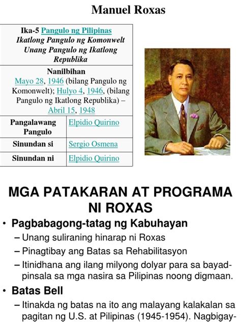 Manuel roxas programs and projects tagalog