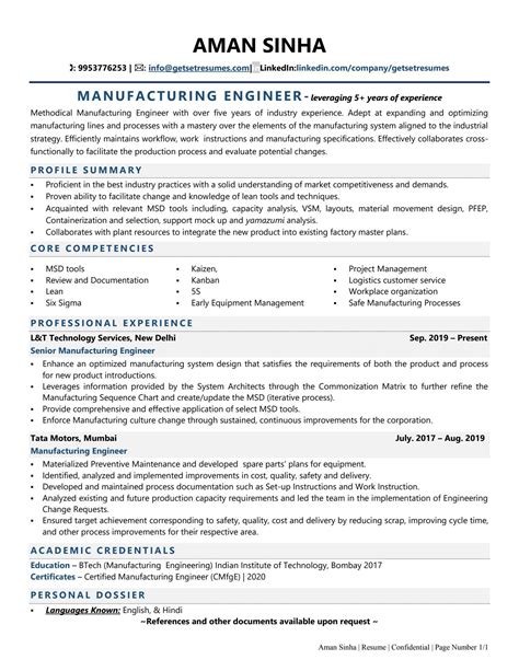 Manufacturing Engineering Manager Resume Manufacturing Engineering