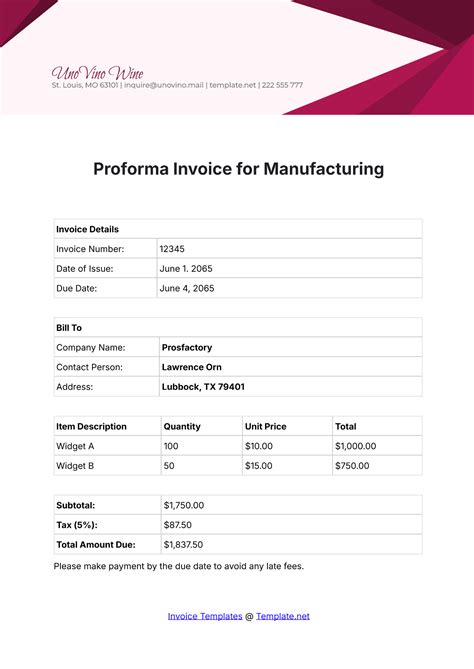 Manufacturing Invoice Template