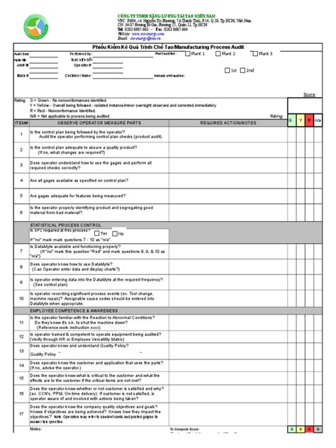 Manufacturing Process Audit Excel Form PDF Audit Computing