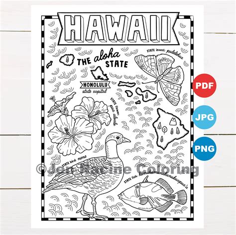 Map Hawaii Islansa Coloring