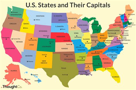 Map Of The United States With Capitals Printable