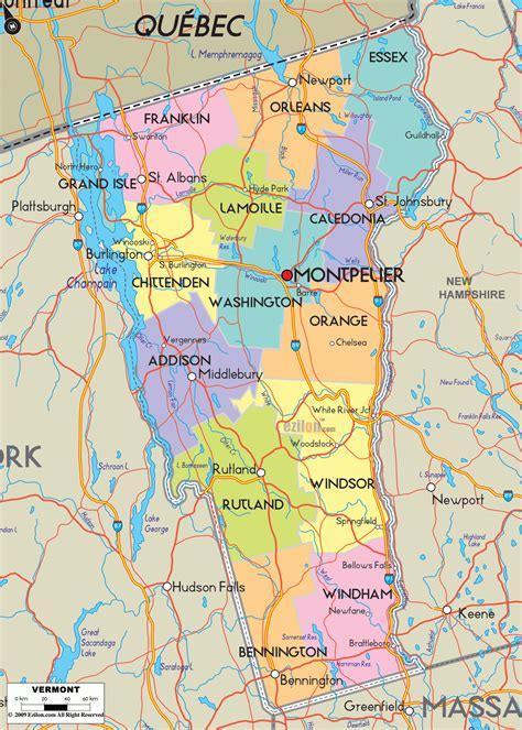 Map Of Vermont Adams Printable Map