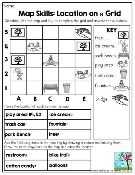 Map Skills Location on a Grid Use the map and key to complete the