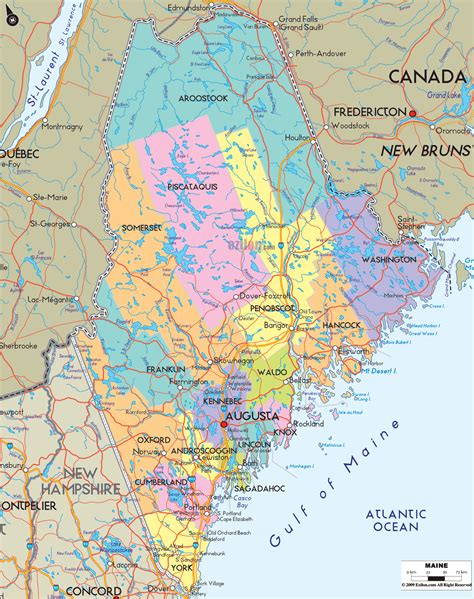 Map and maine. Maine, constituent state of the United States of America. The largest of the six New England states in area, it lies at the northeastern corner of the country. Its total area, including about 2,300 square miles (6,000 square km) of inland water, represents nearly half of the total area of New England. Maine is bounded to the northwest and ... 