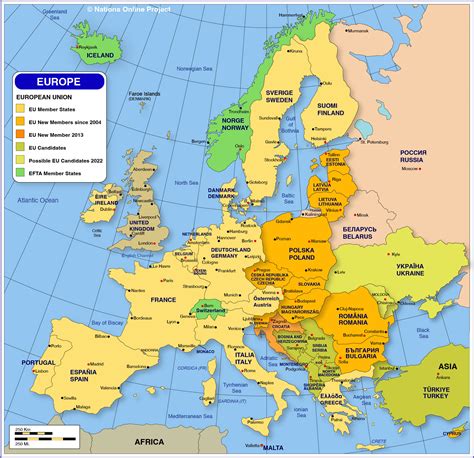Download this stock image: Europe single states political map. All countries in different colors, with national borders and country names.