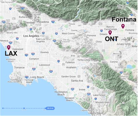 Map from Fontana to lax airport