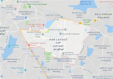 Map from HSR Layout to Hoskote - distancesfrom.com