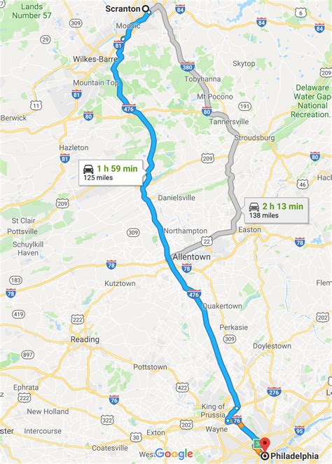 Map from Scranton to Philadelphia