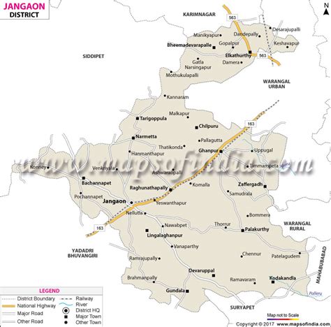 Map of District JANGAON DISTRICT India