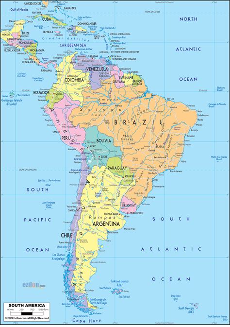 Map of South America with its Countries Maps Ezilon Maps