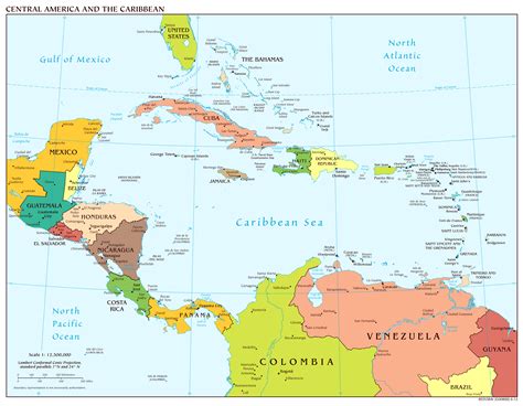 Map of caribbean and central america. The three subregions of Latin America are South America, Central America and the Caribbean. Geographically, there are many river basins, mountains and coastal plains. Other major g... 