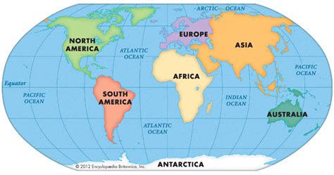 Map of continents and oceans. A continent is a large continuous mass of land regarded as a region by cultural convention. There are seven continents. They are North America, South America, Europe, Africa, Asia, Australia, and ... 