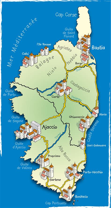 Map of corsica. Chemins de fer de la Corse (Corsican: Camini di Ferru di a Corsica) (CFC) is the name of the regional rail network serving the French island of Corsica.It is centred on the town of Ponte Leccia, from which three main lines radiate to Ajaccio, Bastia, and Calvi.The section following the northwest coastline between L'Île-Rousse and Calvi, known as the Balagne … 