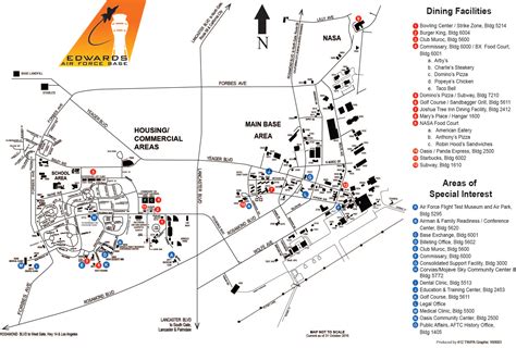Map of edwards afb. Edwards AFB. Directory. 90 Farrell Dr, Edwards, CA 93524. 661-277-1110. Edwards AFB Official Website. Edwards AFB is located 22 miles north of Lancaster, California. As the location of the Air Force Test Center and the 412th Test Wing, it is a major location for both military and commercial aerospace research and testing. 