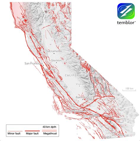 Map of fault lines in california. Gaps: The "Gaps" in the colored lines are places where the original roadbed is now buried under the interstate highways (I-40 or I-15, etc.) For the other parts of the map, check the color key of the map of the nearest city. The Yellow line shows the course of the San Andreas Fault in Cajon Pass (between Victorville and San Bernardino). 