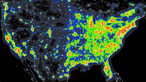Map of light pollution. Light Pollution Map w/ Bortle. On the left is a 2019 satellite image of CA showing light pollution from the NOAA National Geophysical Data Center. On the right is a 2015 light pollution map showing sky brightness at the zenith from World Atlas data. Colors correspond approximately to the Bortle scale. 