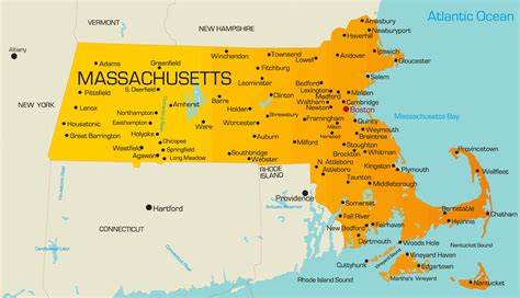 Boston : Boston has very compact geography as revealed by the map of Massachusetts. According to the United States Census Bureau, the city has an aggregate area of 89.6 square miles, consisting of 48.4 square miles in land and 41.2 square miles in water. It is the fourth most highly populated city in the USA..