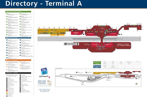 San Jose airport terminal B map. Click to see large. Description: This map shows gates, terminals, foods, shops, restrooms, ticketing, baggage claim, rental car, parking lots, water stations, lost and found in San Jose airport terminal B. Size: 1932x586px / 183 Kb.. 