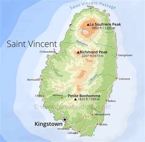 Map of st vincent's. About St. Vincent & The Grenadines. Located at 61° 12′W 13° 15′N in the southern portion of the Lesser Antilles, as a nation, St. Vincent & The Grenadines encompass the island of St. Vincent (133m² or 344 km²) and about two thirds of the cluster of small islands to the south (The Grenadines), covering a total area of 150m² or 389km². St. 