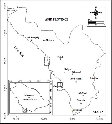 Map of study area, Jazan city and Baish, southwestern Saudi …