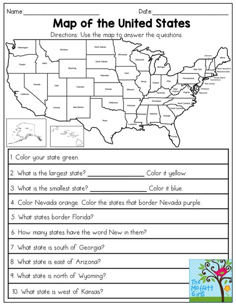 Map of the United States answer the questions. This November NO PREP Packet for 3r… Social