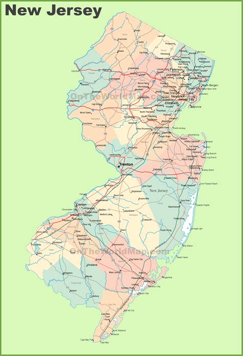 New Jersey State Map - Multi-Color Cut-Out Style - with Counties, Cities, County Seats, Major Roads, Rivers and Lakes. NJ-USA-081883. $ 39.95. Format. More License Info. Add to Cart.. 