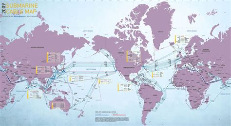 Map of undersea cables. Every year the telecommunications company Telegeography releases a new map to visualize the updated global network of undersea telecommunication cables which carry all our data around the world.The 2022 Submarine Cable Map has now been published. Subsea cables carry telecommunication signals under the oceans, communicating information between … 