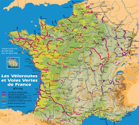 Map of véloroutes and voies vertes in France