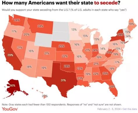 Map shows American states most likely to break away from union after YouGov  poll