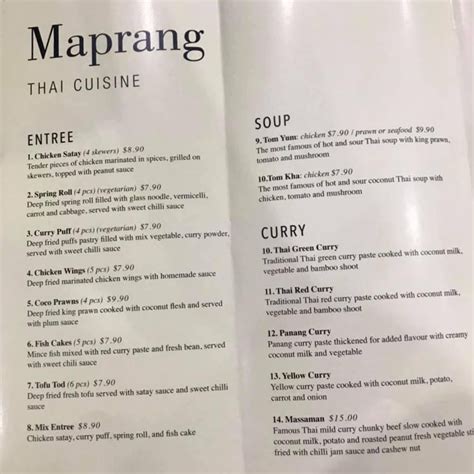 Maprang Thai Restaurant in Lawson Menu - lunchtime.com.au