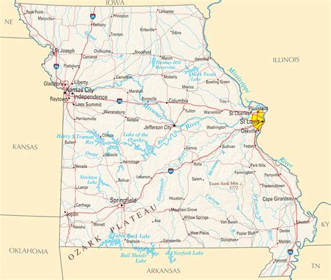 World Map » USA » State » Missouri » Map Of Central Missouri. Map of Central Missouri Click to see large. Description: This map shows cities, towns, interstate highways, state highways, main roads, lakes and parks in Central Missouri..