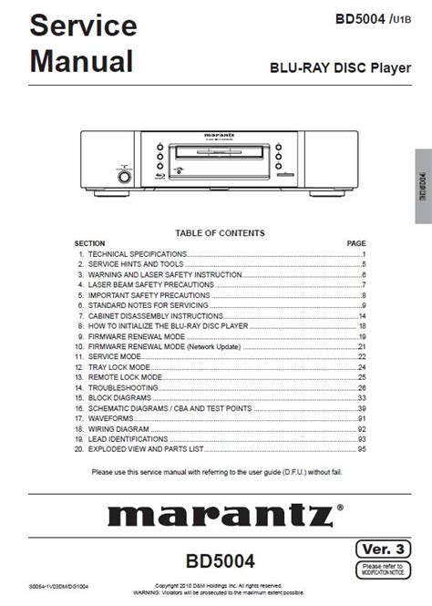 Marantz bd5004 blu ray disc player service manual. - Handboek gezondheid en veiligheid in kantoren.