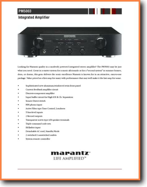 Marantz pm5003 integrated amplifier service manual. - Craftsman briggs stratton 675 owners manual.