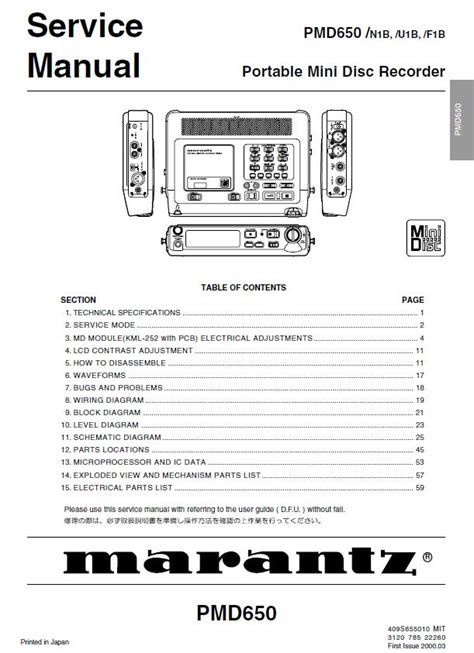 Marantz pmd650 portable mini disc recorder service manual. - Untersuchungen zur burgundischen historie des hans erhard düsch..