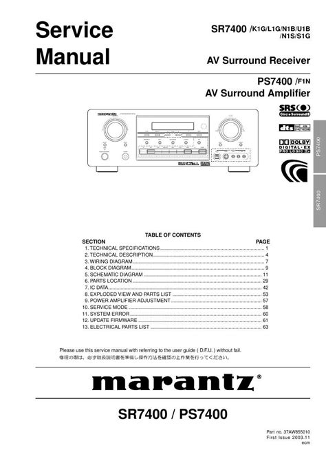 Marantz sr7400 ps7400 av surround receiver service manual. - Cub cadet ltx 1040 parts manual.