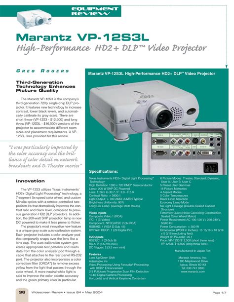 Marantz vp 12s3 vp 12s3l dlp projector service manual. - Disparite s re gionales de croissance.