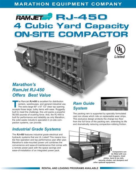 Marathon compactor electrical specs.  The RamJet&reg; brand has been the industry sta...