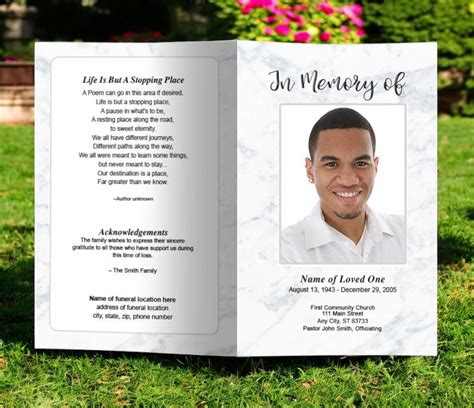 Marble Funeral Program Template Diy Funeral Programs