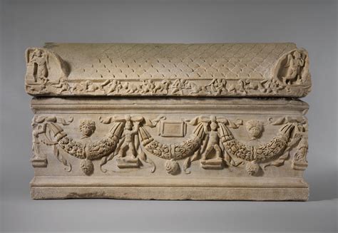 Marble sarcophagus. A sarcophagus is a stone coffin or a container to hold a coffin. Although early sarcophagi were made to hold coffins within, the term has come to refer to any stone coffin that is placed above ground. The earliest stone sarcophagi were used by Egyptian pharaohs of the 3rd dynasty, which reigned from about 2686 to 2613 B.C.E. 