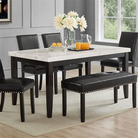 Marble top dinning table. 31.5" Modern Round Table With Faux Marble Finish Table Top And Metal Pedestal, Mid-Century Round Kitchen Table For Dining Room, Living Room, Kitchen And Bistro. by Orren Ellis. $125.99 $149.99. ( 16) 