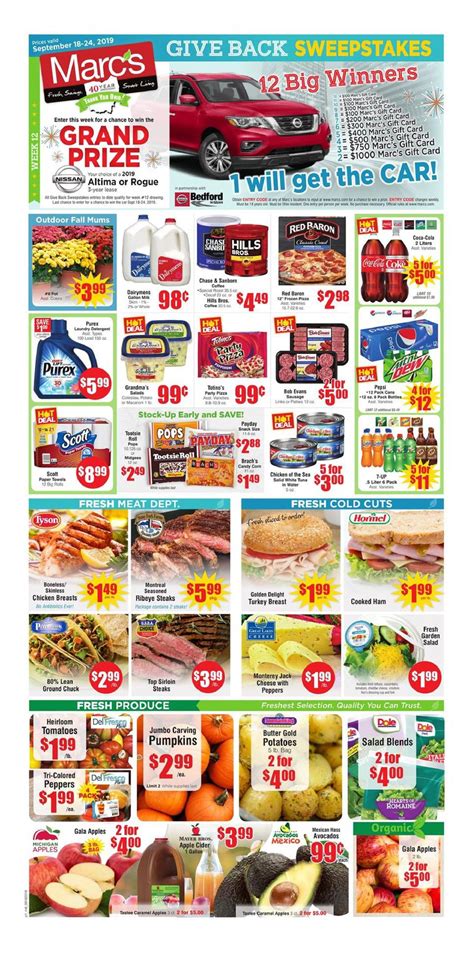 View Our Ad ». Each week Marc's has weekly hot deals on great products in our online circular ad! Marc's offers contests to win freebies, coupons, samples, discounted tickets and info in-store, on our Facebook, and via email.